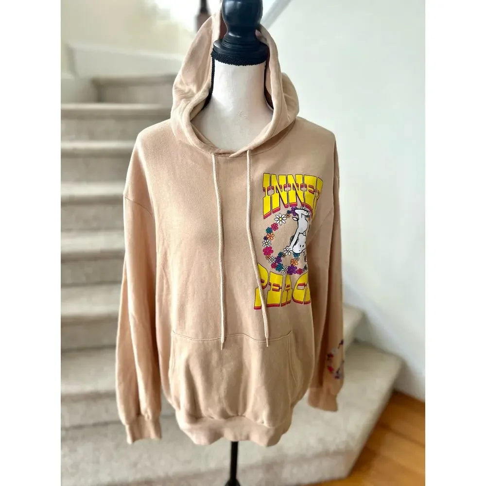 Peanuts Inner Peace Snoopy Tan Floral Graphic Hoodie